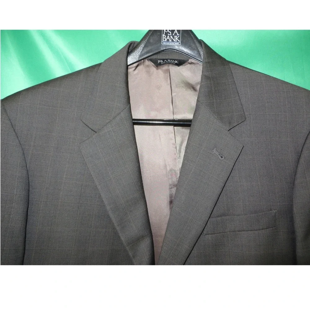 Jos. A. Bank Signature 2-Pc Brown Glen Plaid 100% Wool Suit 2 Button 46R/41x31.5 - Picture 7 of 16